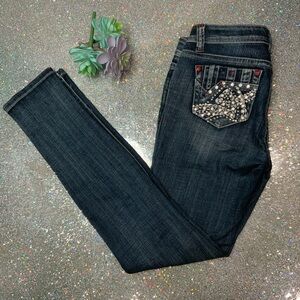 LA Idol Red & White Rhinestone Jeans - Size 7, Waist 30, Length 31 1/2